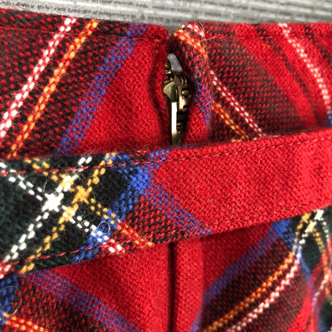 BURBERRY タータンチェック ウール フレア ミニスカート 36 レッド