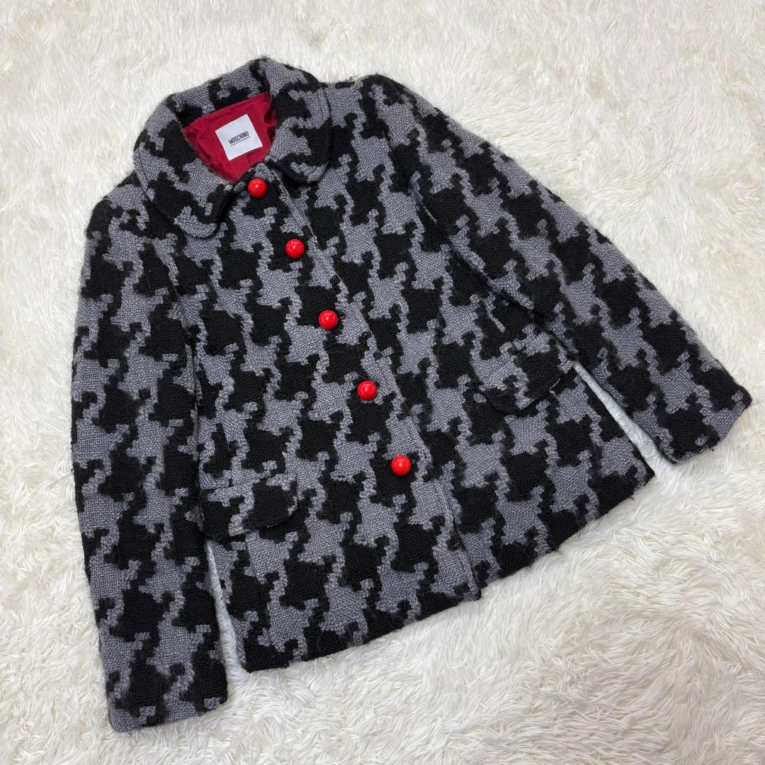 MOSCHINO 千鳥格子　ジャケット　赤ボタン　クラシック　M