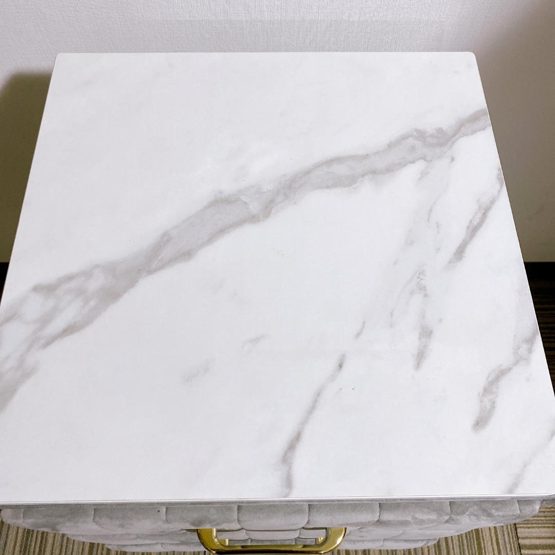 大理石風ドレッサー 欧風 ベロア コンパクト ドレッサー スツール付 グレー