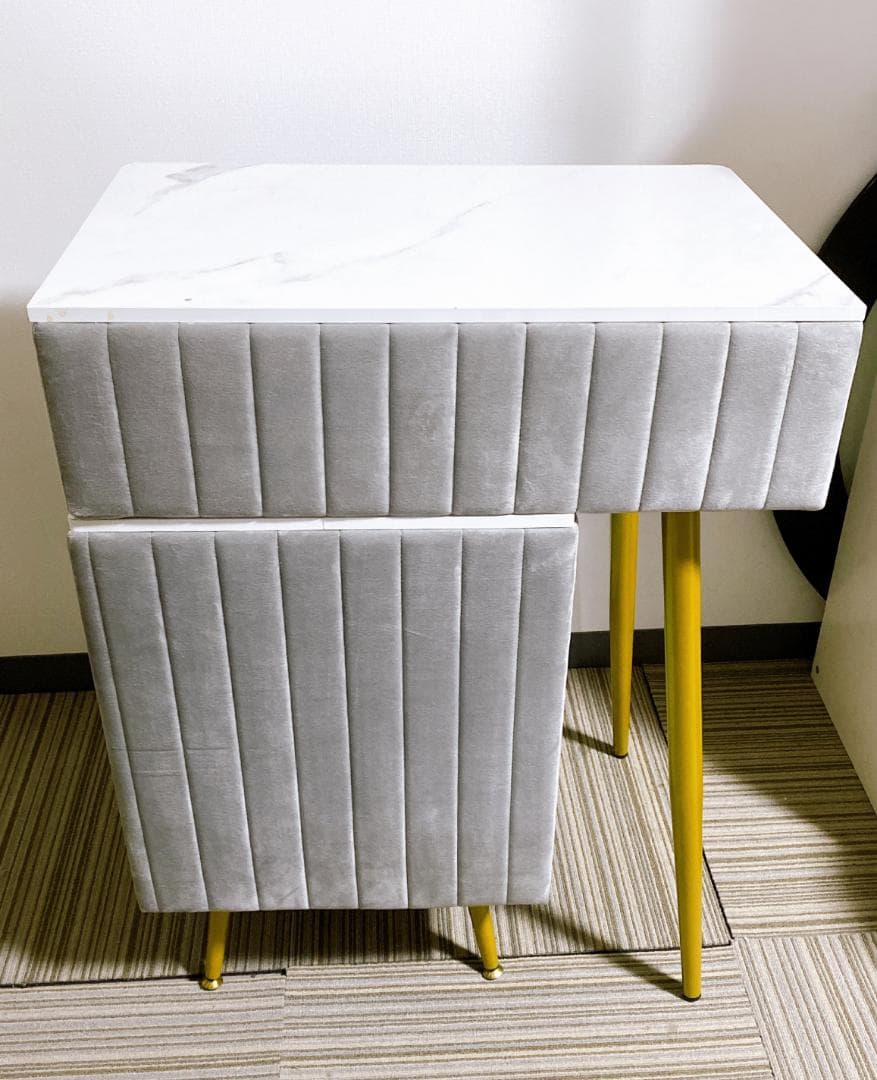 大理石風ドレッサー 欧風 ベロア コンパクト ドレッサー スツール付 グレー