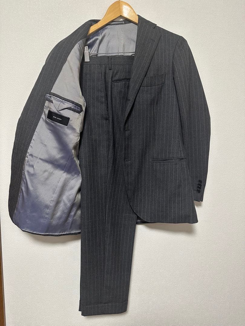 【美品】RING JACKET スーツ 日本製 グレーストライプ 44