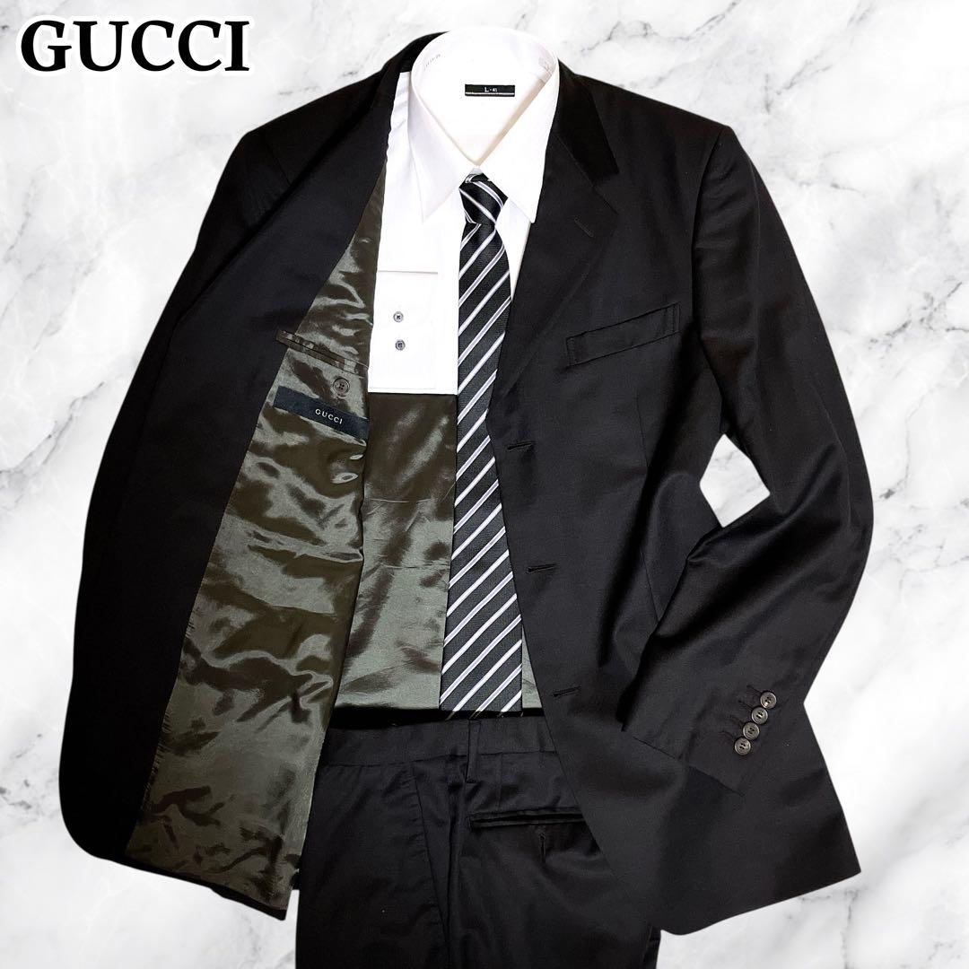 極美品☆GUCCI☆グッチ☆スーツセットアップ☆ブラック☆裏地モスグリーン☆50