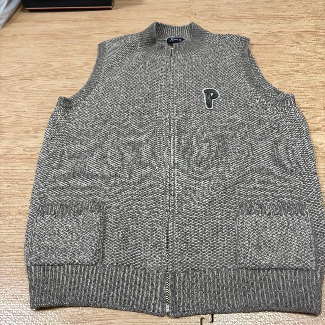 リクエスト値下美品Papas+カシミア混フルZIPスタンドカラベストLグレージュ