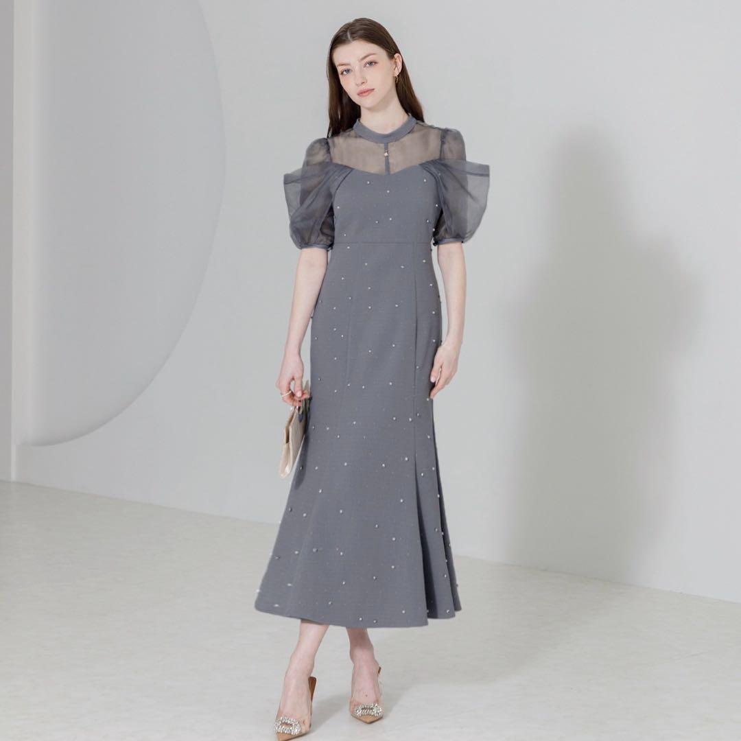 Leja パールビジューオーガンジーレースマーメイドワンピースドレス Mサイズ