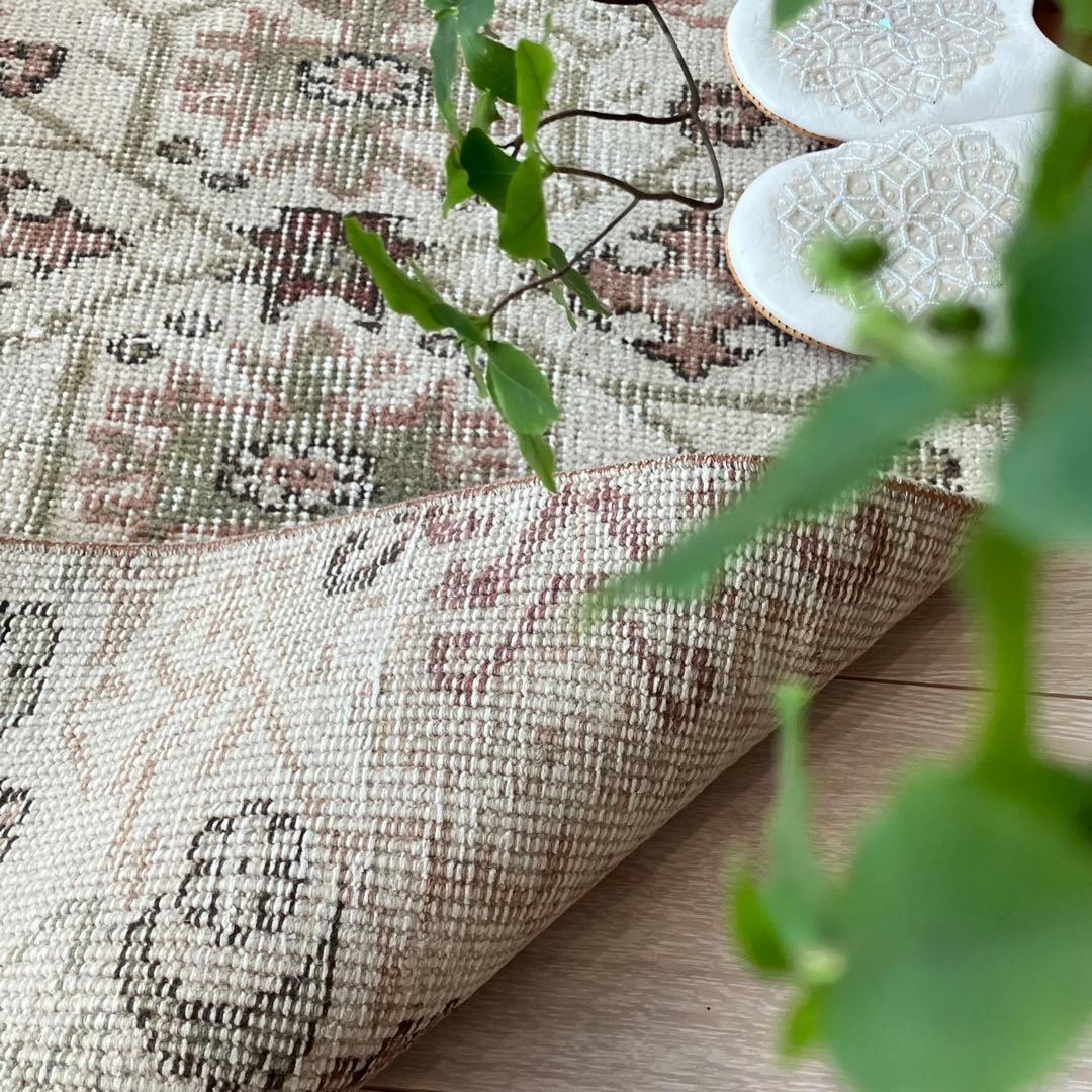 アールデコ調109×146✳︎モーブピンク　クローバー　トルコヴィンテージラグ