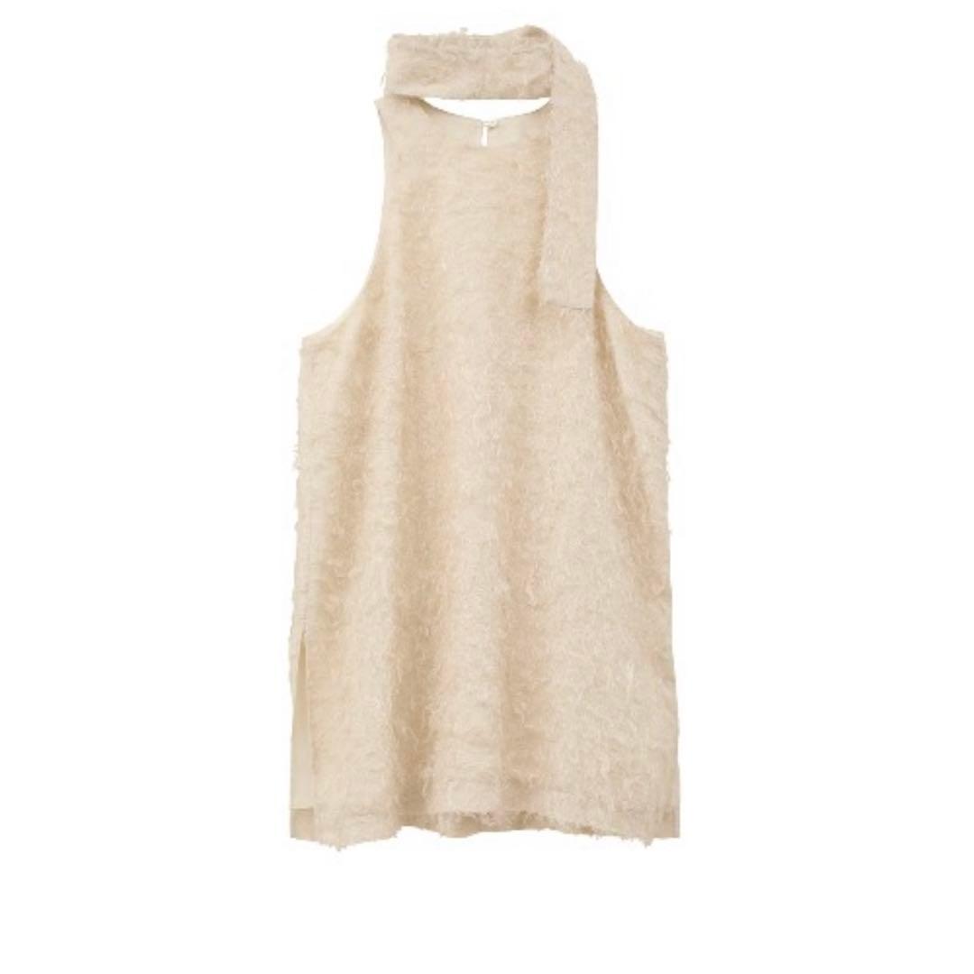 トップス [CLANE] FEATHER RIBBON NOSLEEVE TOPS