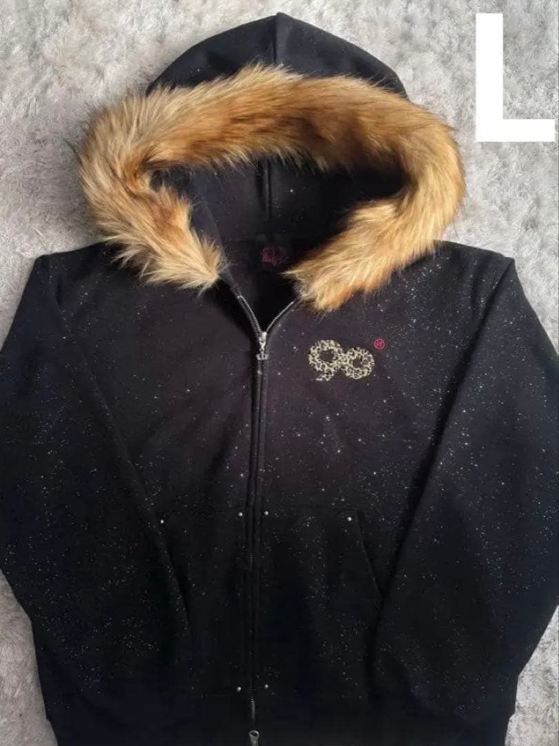 90 Logo Glitter Fur Zip Hoodie上のみ