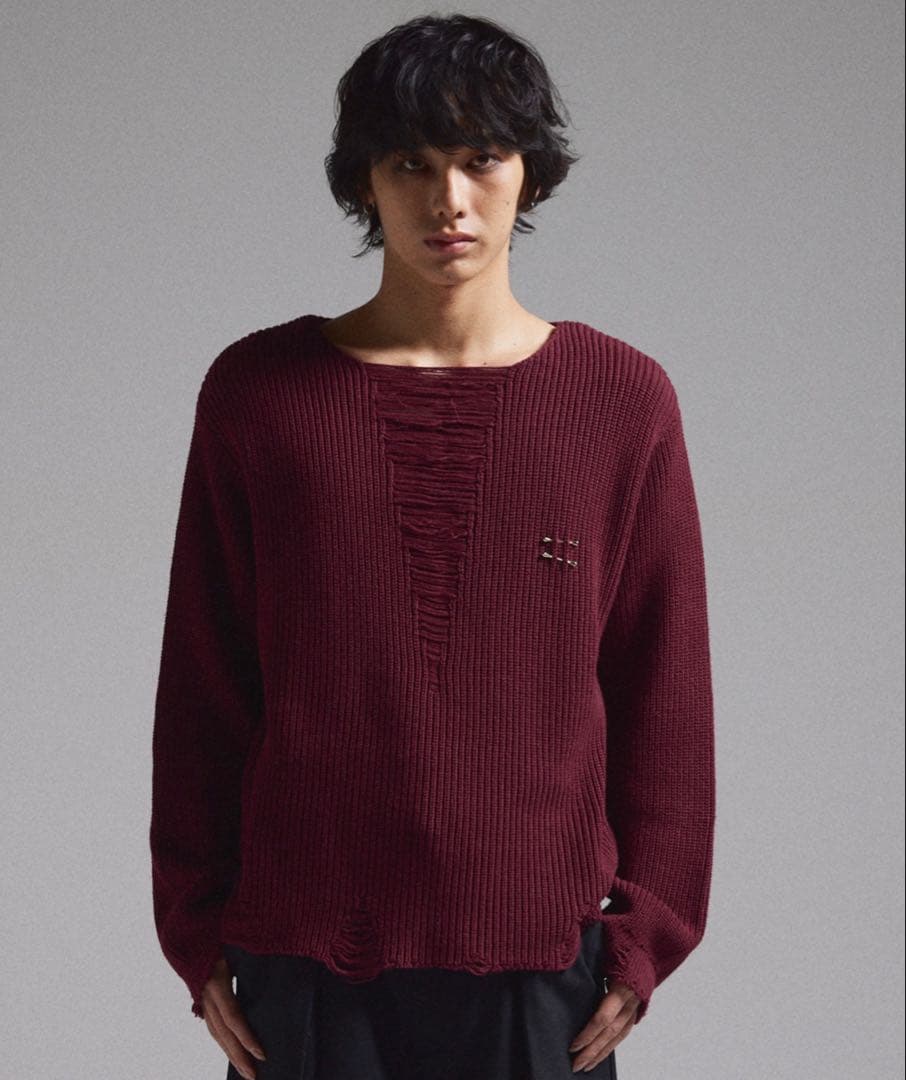 【GRANCY】 Pierced Damage Knit