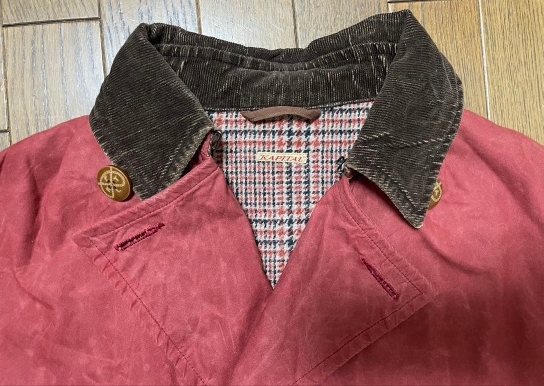 KAPITAL オイルコーティング コーデュロイ襟 Pコート ロングジャケット