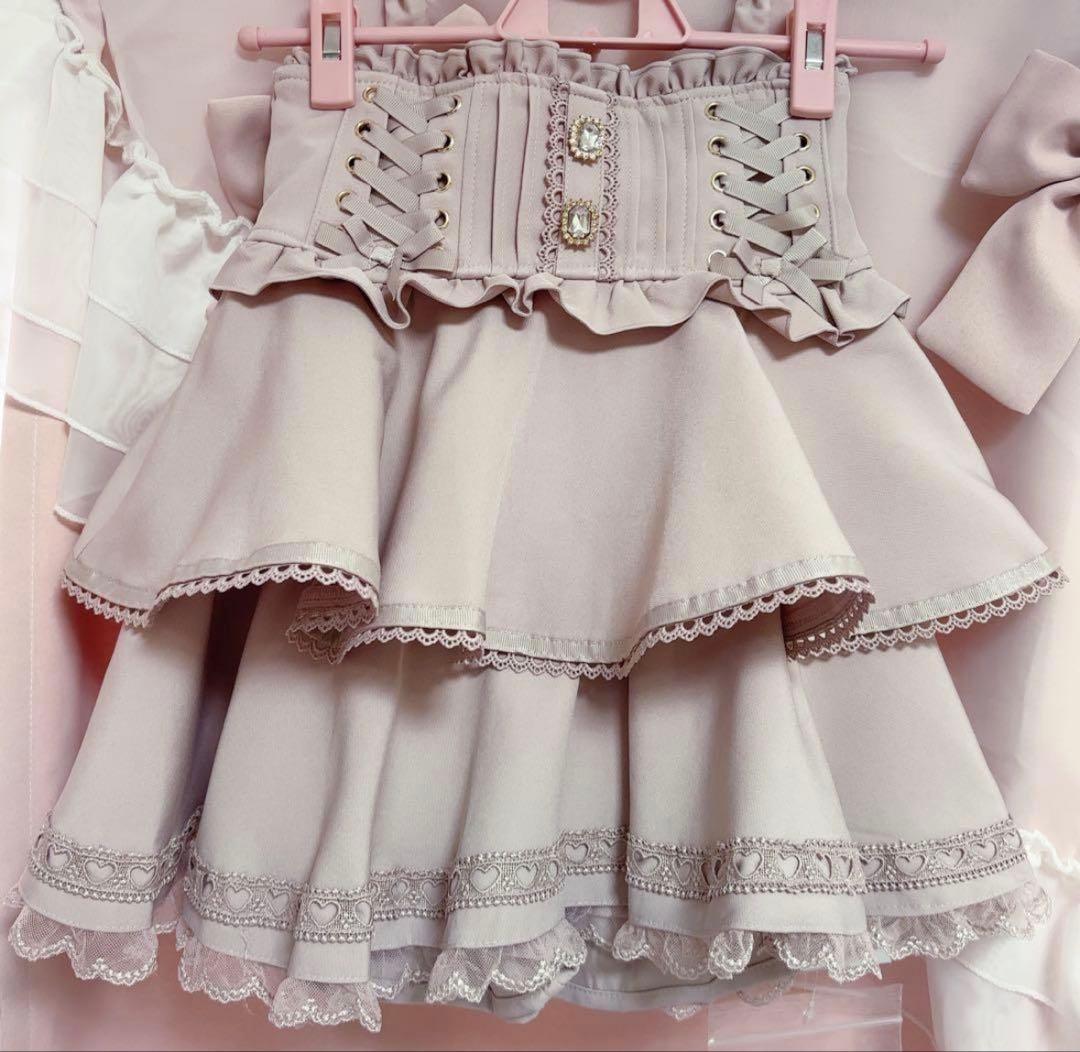 LIZLISA サスペンダー付きティアードスカパン ピンク