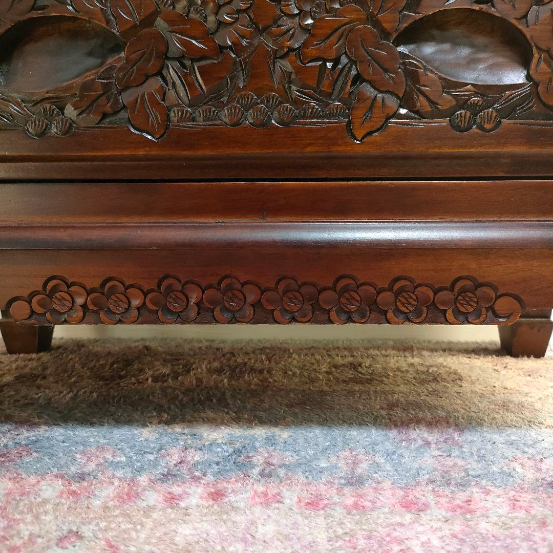 花彫刻 ライティングビューロー デスク アンティーク調アジアン家具