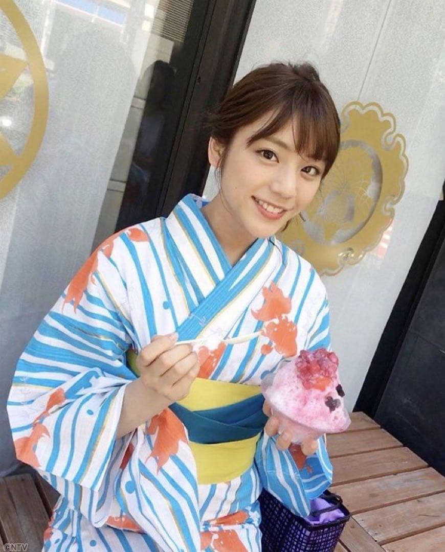 でこ✨ZIP!貴島明日香さん着用♡三松ふりふ金魚柄よろけ縞 浴衣