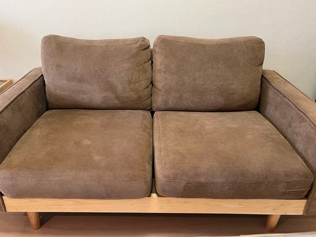 Moss 2人掛け コーデュロイソファ モカブラウン 天然木 ローソファ