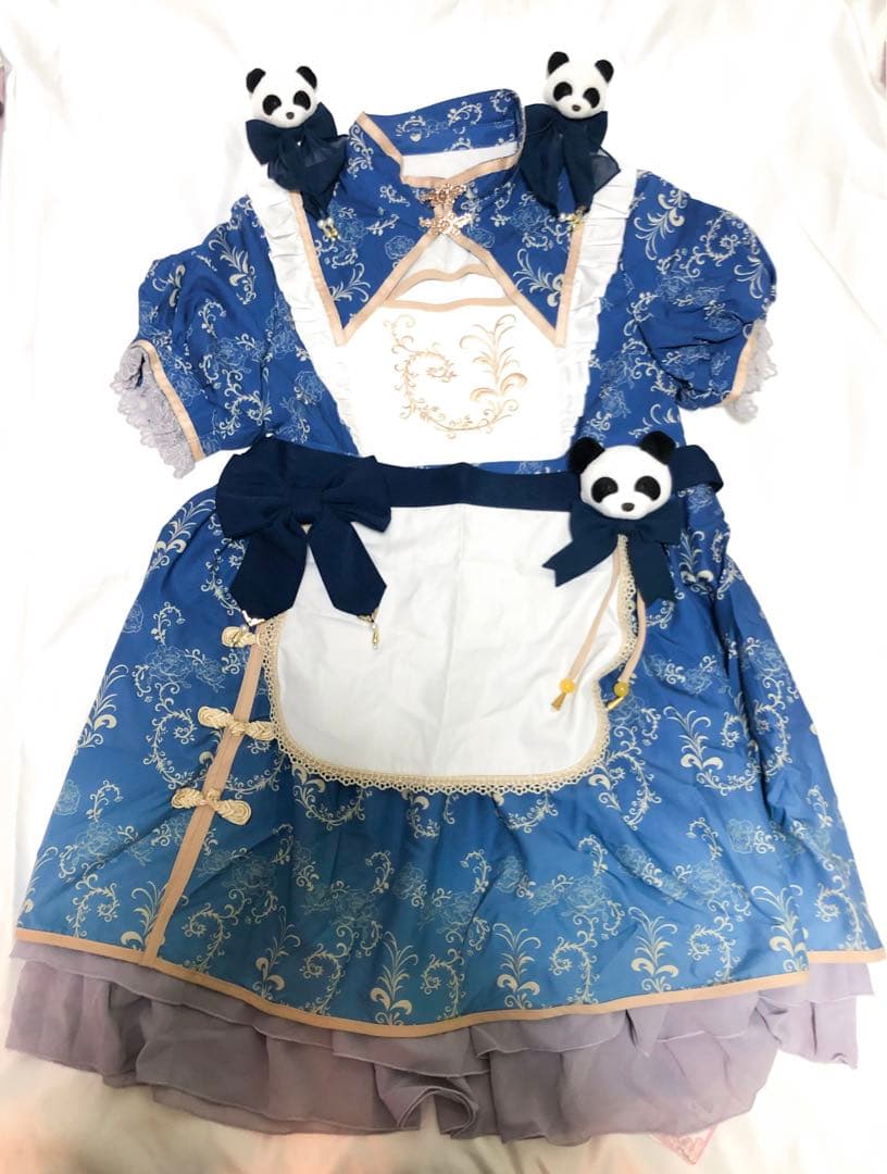 【6点SET】新品 to Alice パンダチャイナメイドワンピース ブルー