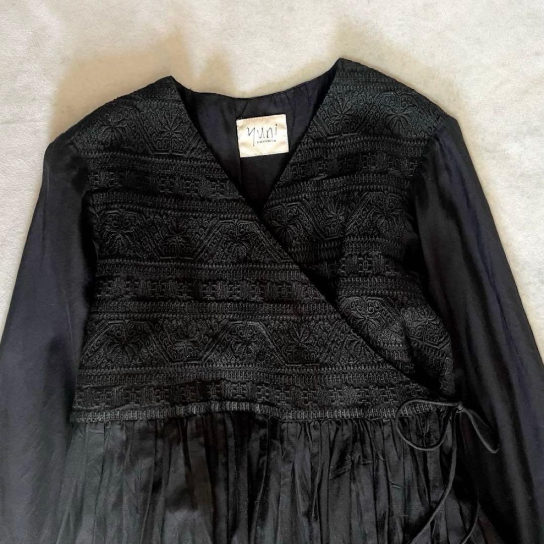 極美品❤️ yuni ユニ 刺繍 カシュクール フレア マキシワンピース 黒