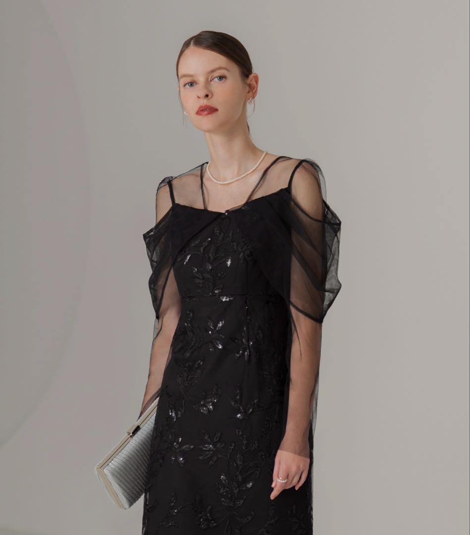 Leja チュールロングスリーブリーフIラインドレスワンピース