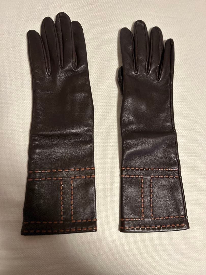 HERMES ラムスキン 手袋 サイズ7 ダークブラウン