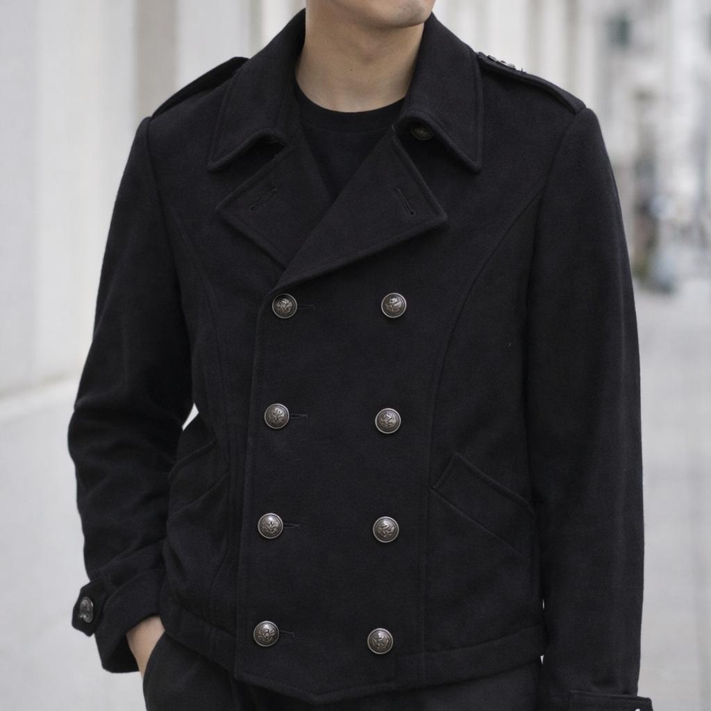 カ*ん様 【y2k】PPFM ウールピーコート M 黒 ショート丈 銀ボタン パ