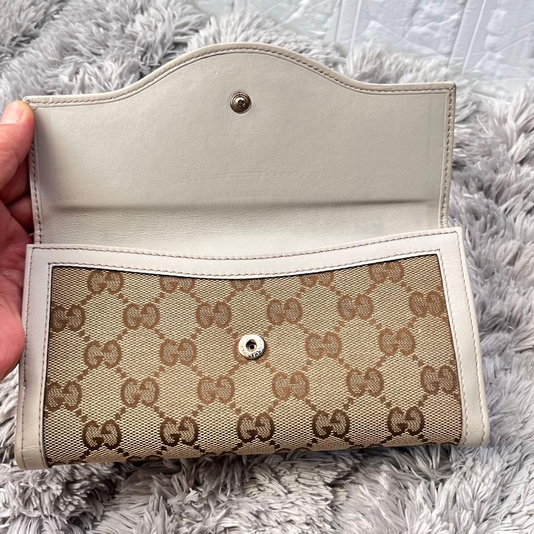 美品✨GUCCI インターロッキング　長財布　GGキャンバス ホワイト