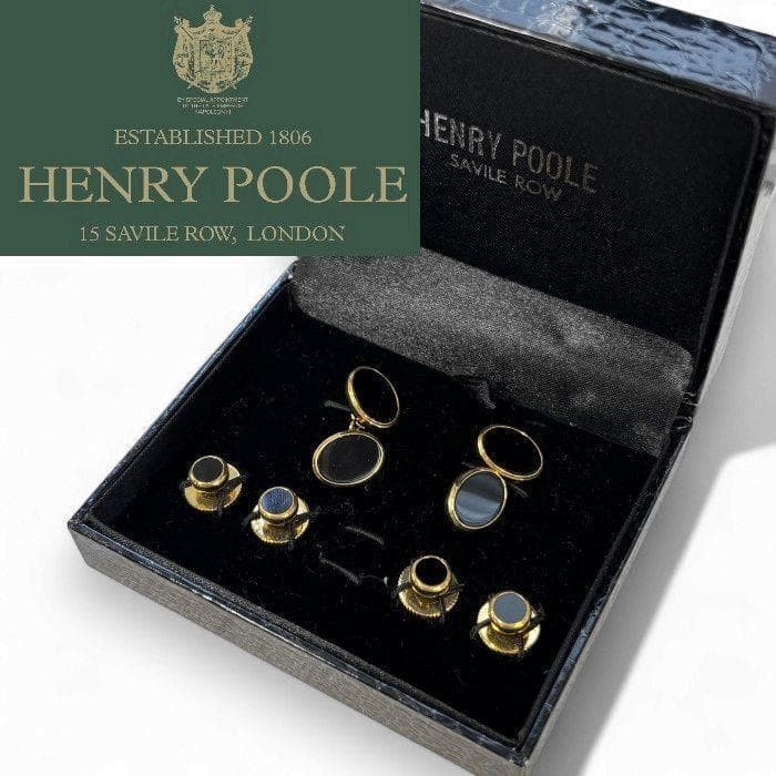 ヘンリープール 英国製 REAL ONYX カフス ドレススタッド セット