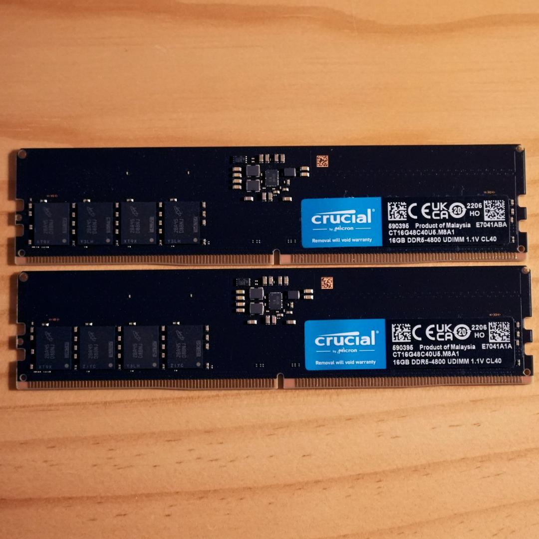 crucial DDR5 32GBセット (16GB×２枚) 4800MHz