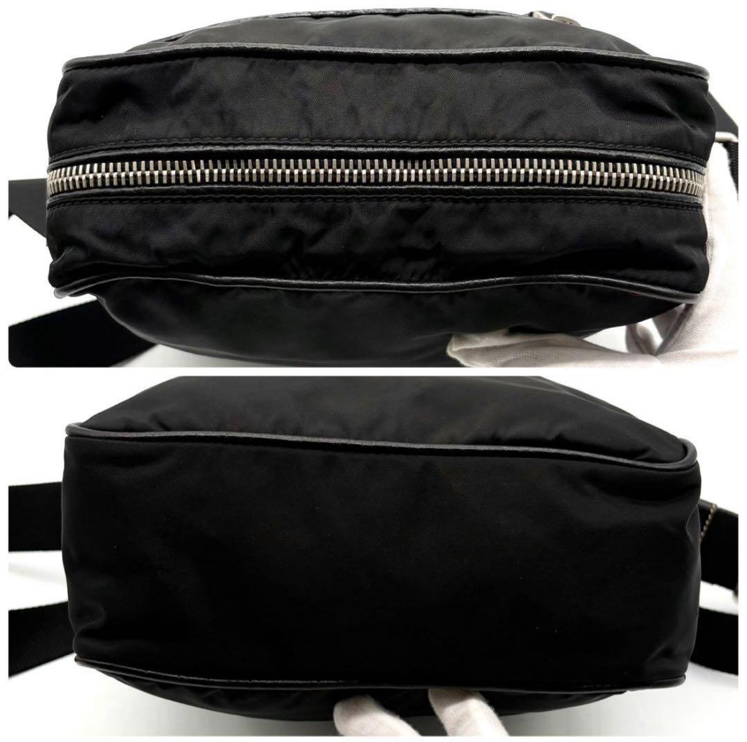 【美品】希少 プラダ ショルダーバッグ ナイロン レザー 三角ロゴ 斜め掛け 黒