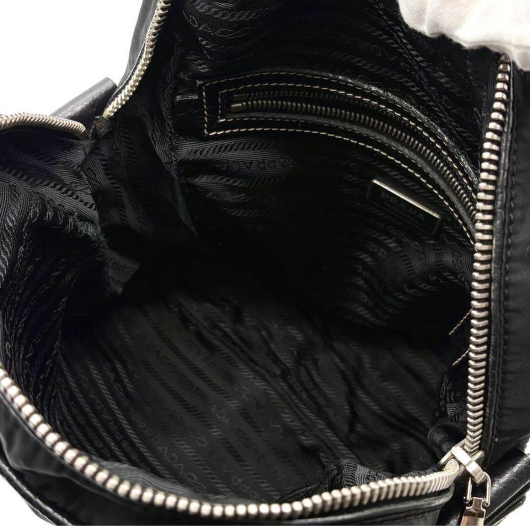 【美品】希少 プラダ ショルダーバッグ ナイロン レザー 三角ロゴ 斜め掛け 黒