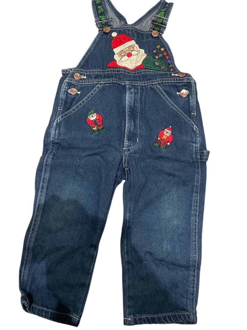 レトロ　ヴィンテージMIKIHOUSE サンタ刺繍 デニムオーバーオール　93