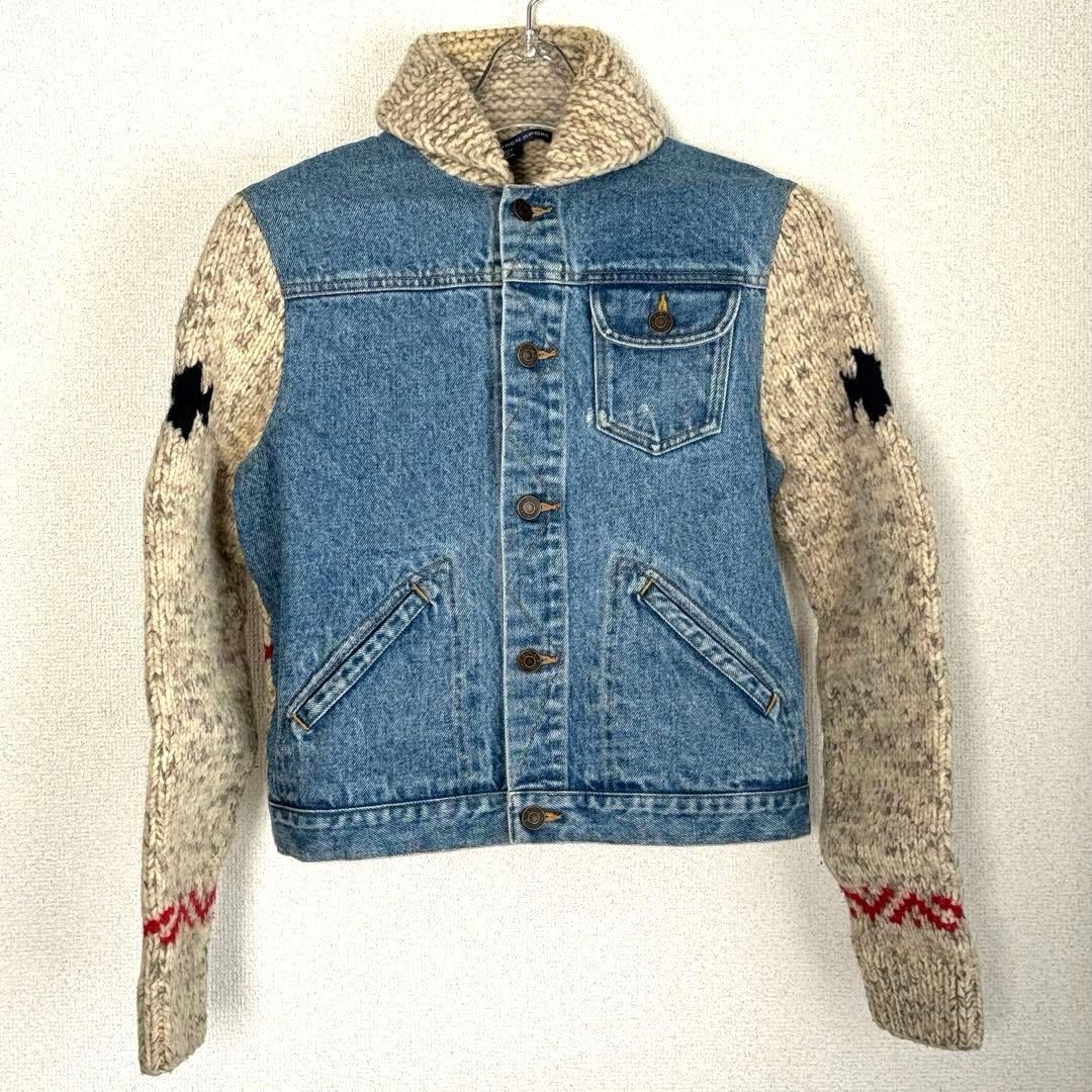 超美品 ラルフローレンスポーツ デニムニットコンビジャケット　カウチン切替　L