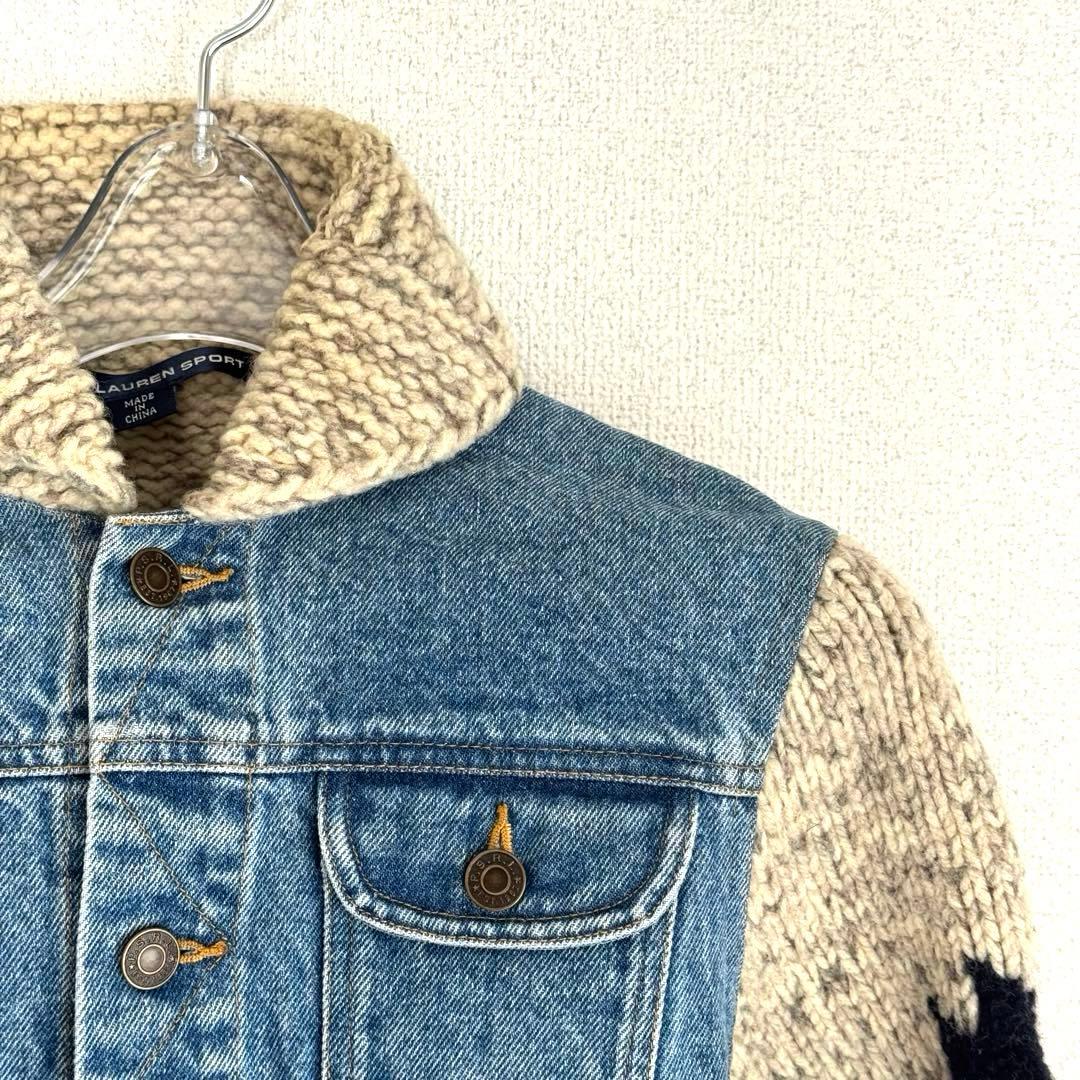 超美品 ラルフローレンスポーツ デニムニットコンビジャケット　カウチン切替　L