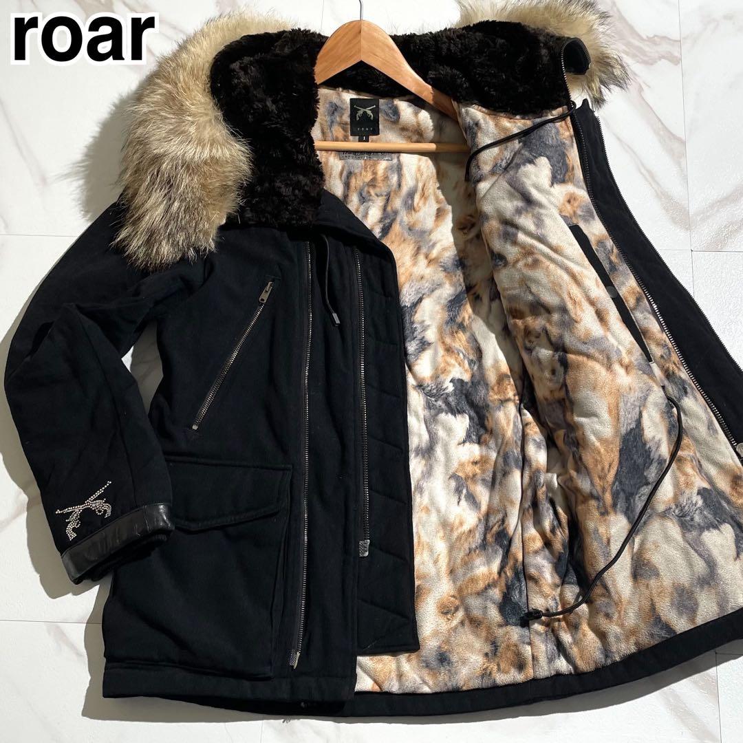 希少✨roar モッズコート コヨーテファー 総柄裏地 シアリング 黒 S~M