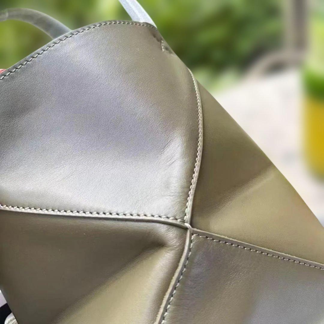 オリーブグリーン本革パズルフォールドミニトート 軽量収納便利 レディース