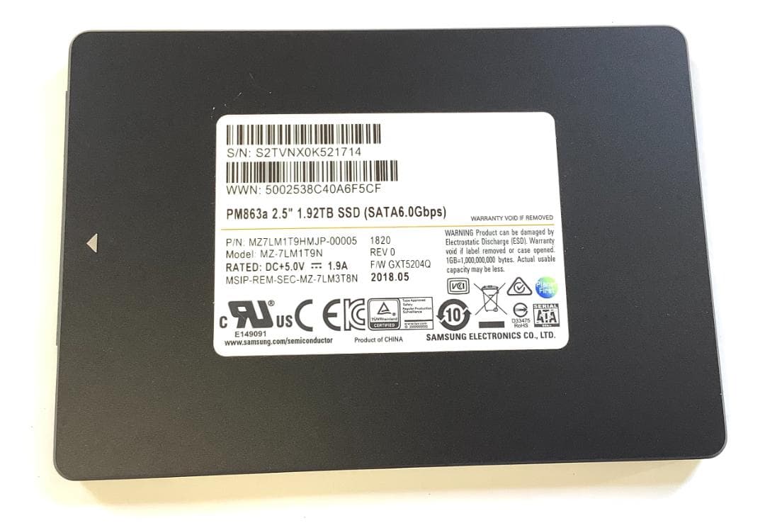 ②-WA322 SAMSUNG SATA 1.92TB SSD 2.5 1点