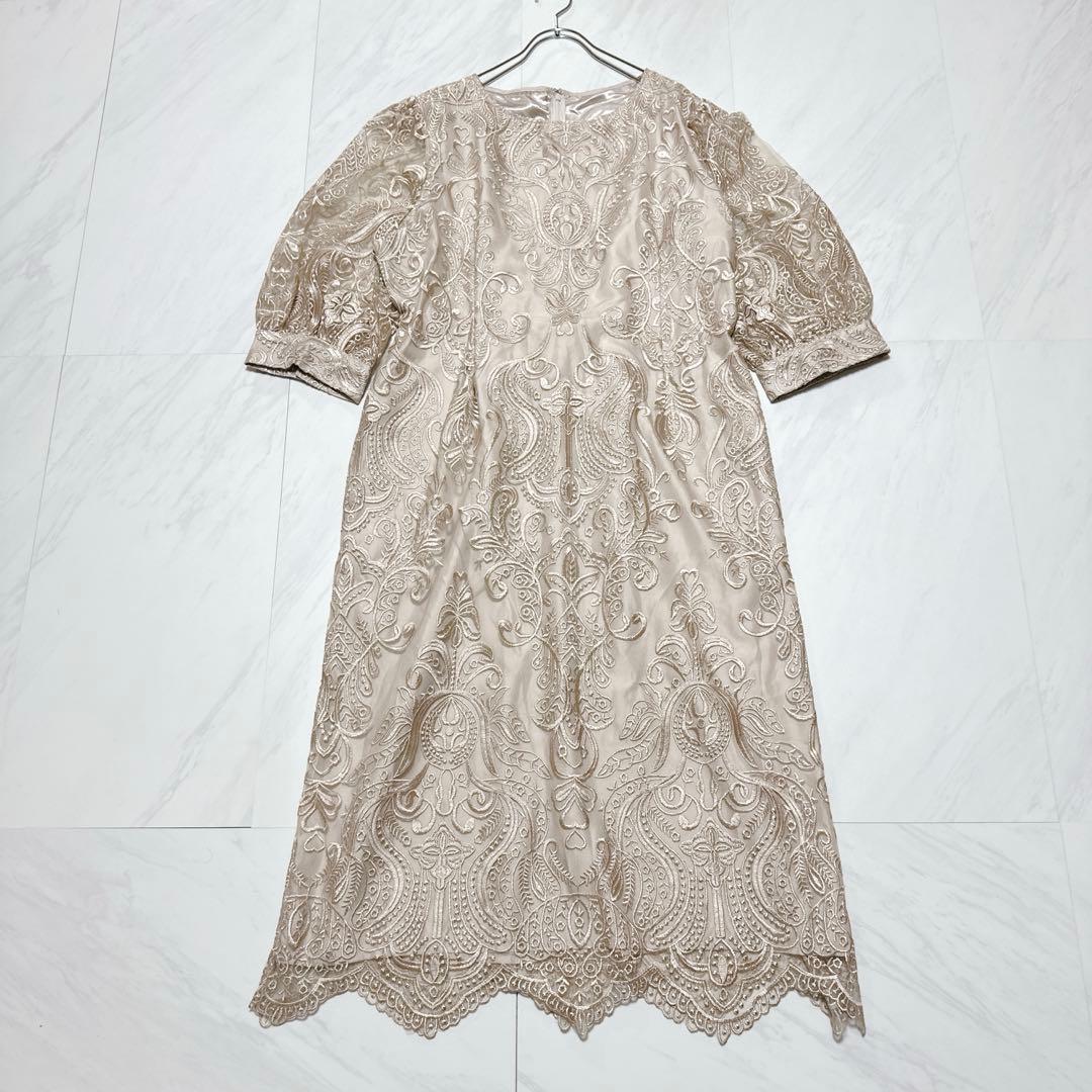 ハレモード エンブロイダリーコクーンドレス ベージュ 大きいサイズ 4L