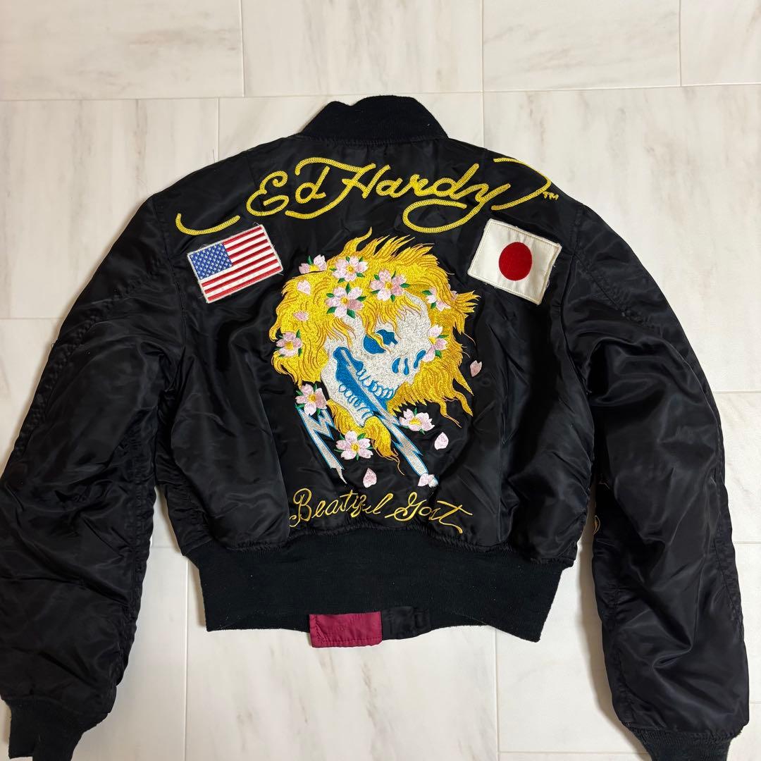 Ed Hardyエドハーディー　スカジャン　刺繍柄　レディースXS スカル　短丈
