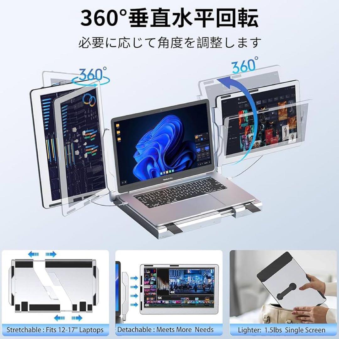 Kwumsy F2 トリプルポータブルモニター 14\" 画面×2 &スタンド