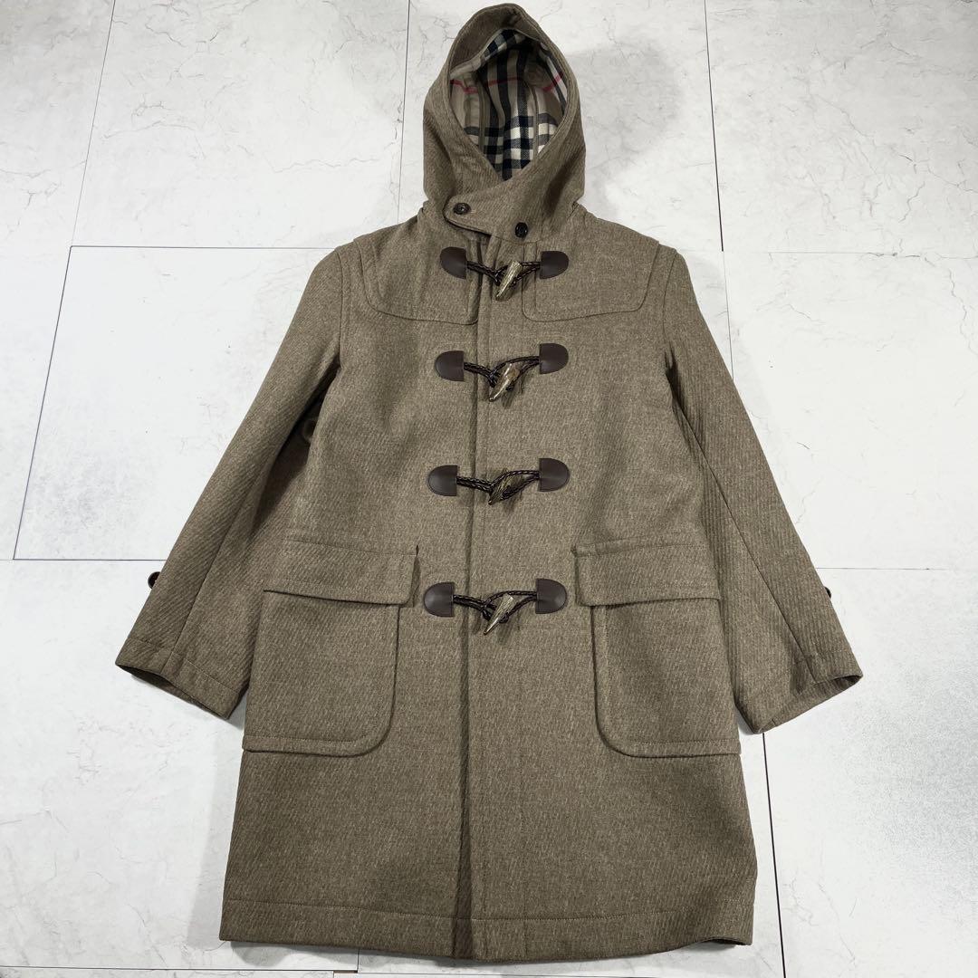 ✨極美品 バーバリーロンドン カシミヤ混 メガチェック ダッフルコート 本革