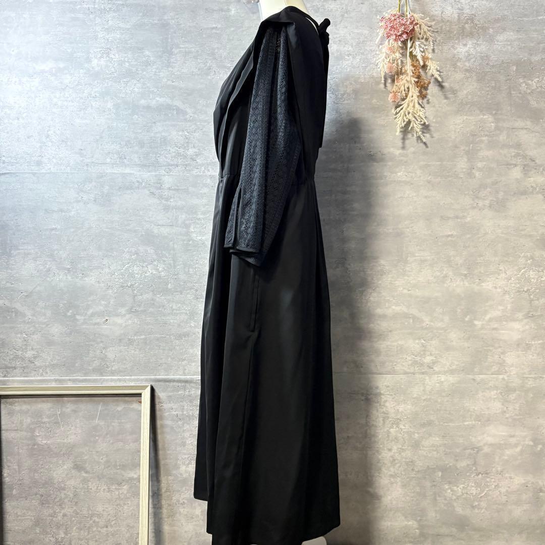 カラルス　バックリボンデザイン袖スリットレースワンピースドレス　大きいサイズ