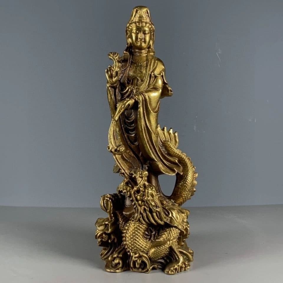 銅器 御龍観音仏像 観世音菩薩 鎮宅 辟邪 開運 風水 招財 置物 工芸品