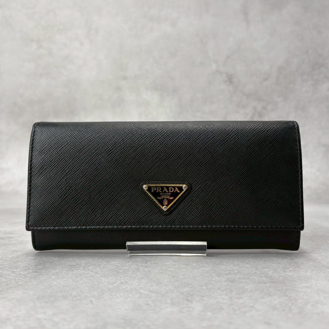 【極美品】PRADA 長財布 三角ロゴ サフィアーノレザー パスケース付き 箱付