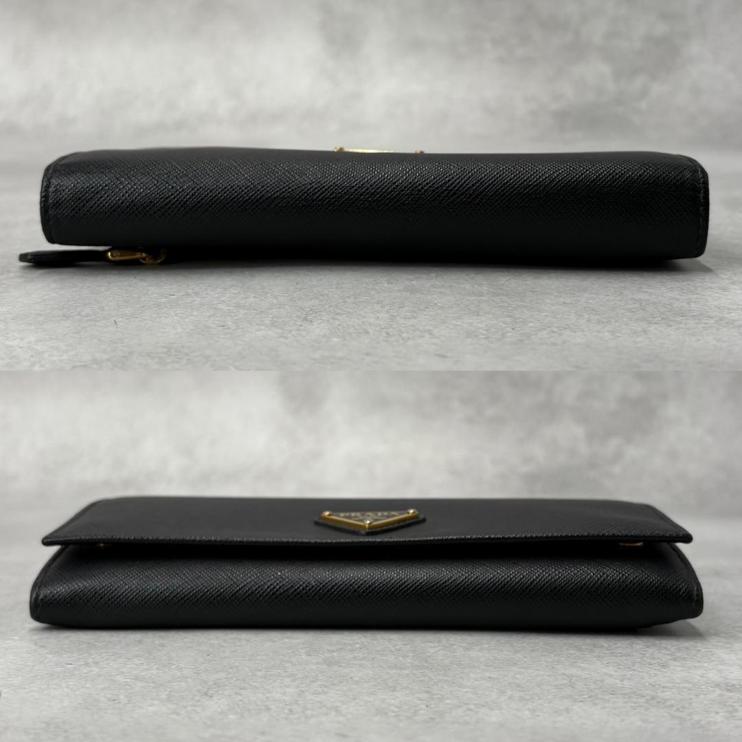【極美品】PRADA 長財布 三角ロゴ サフィアーノレザー パスケース付き 箱付