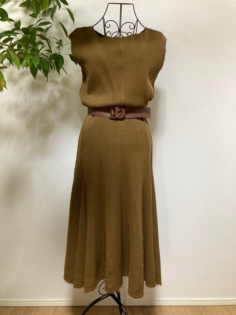 【美品】Drawerドゥロワー　ウール　ブラウン　フレア　ワンピース