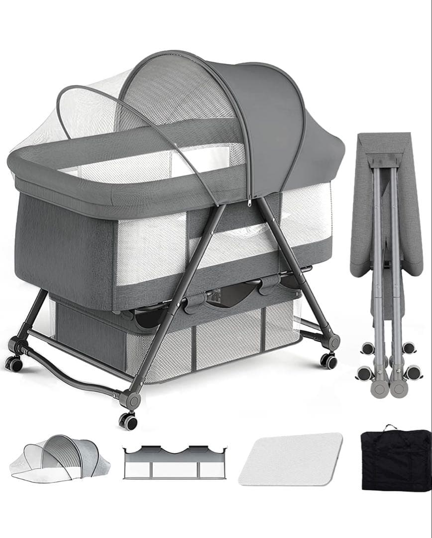 グレー ベビーベッド 93×55×77cm