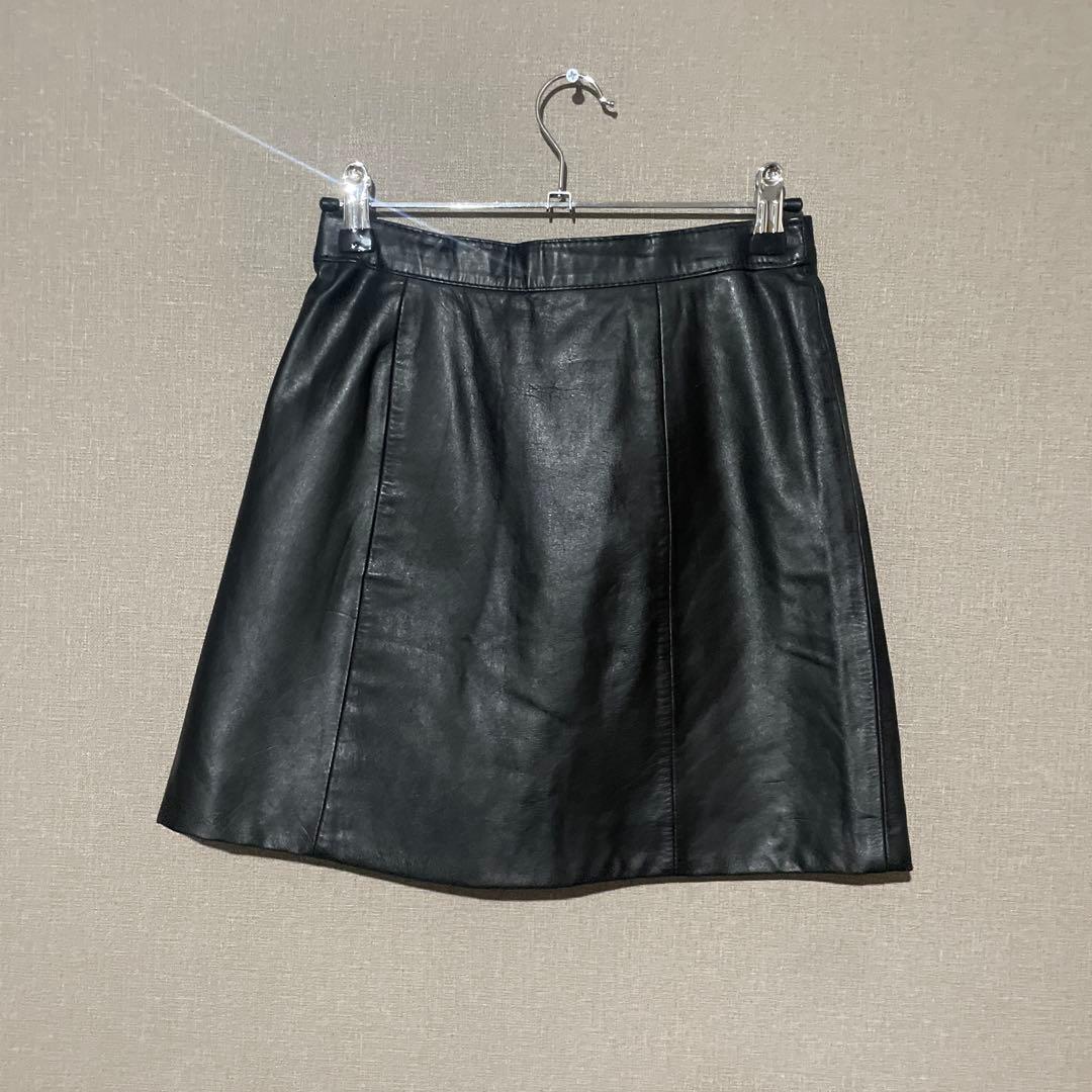ヴィンテージ　レザースカート　ブラックレザー ミニスカート