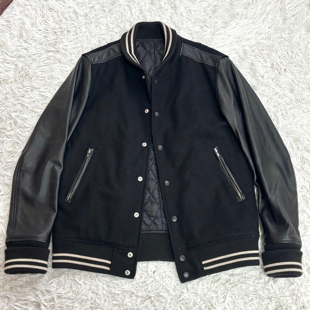 ✨美品✨SHIPS スタジャン ウール 牛革 レザー キルティング 黒ブラック