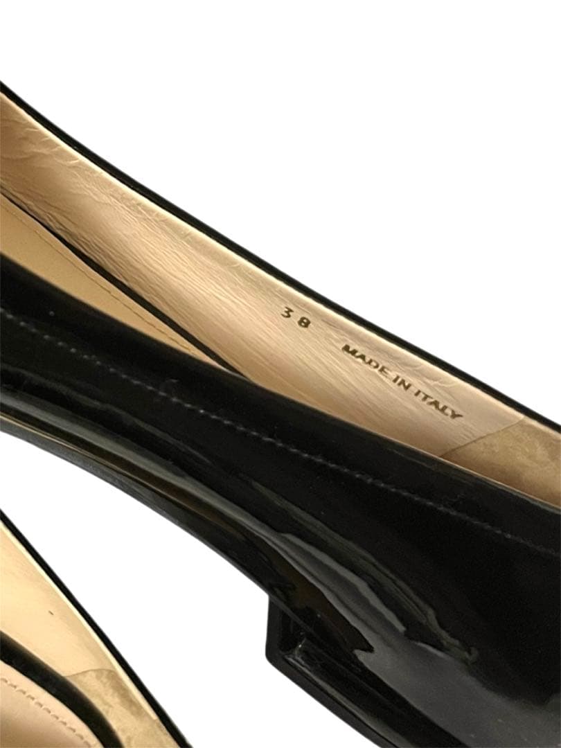 美品 PRADA プラダ リボン フラットシューズ 38 パテントレザー