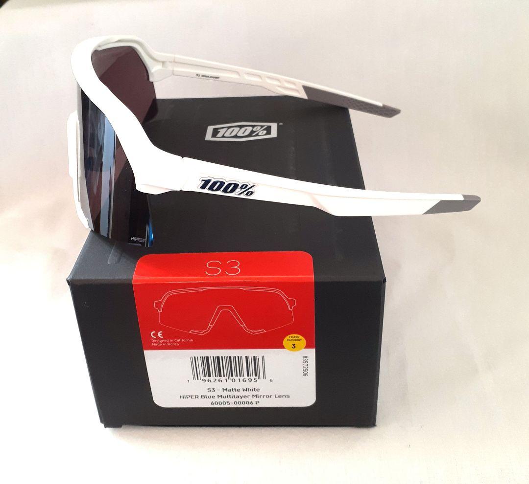最新版 100% S3 マット ホワイト ブルー ワンハンドレッド サングラス