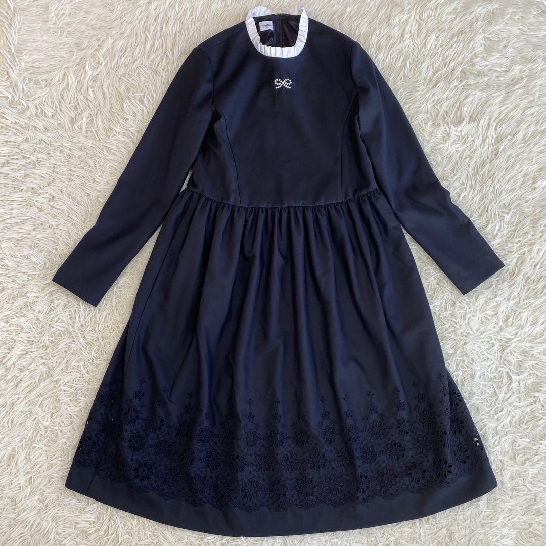 極美品✨ファミリア　フォーマルワンピース　Aライン　160cm ネイビー　パール