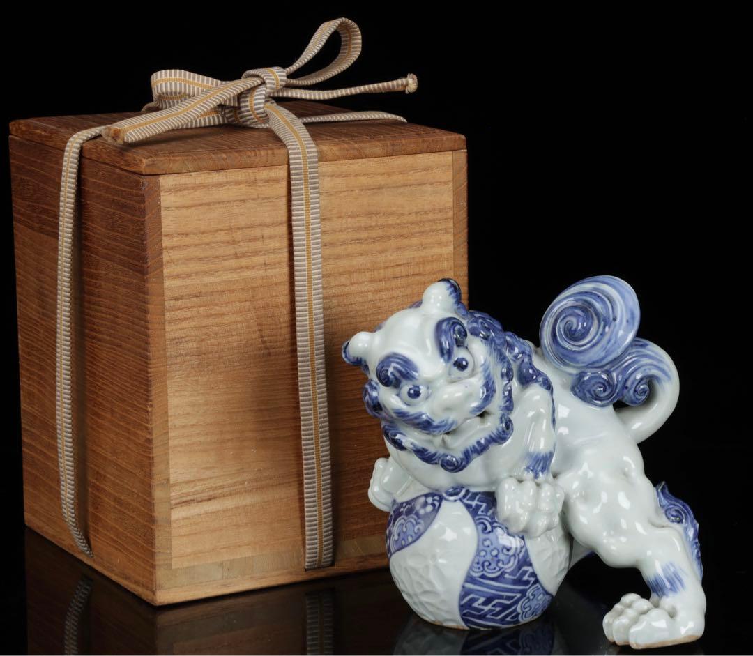 古美術　古平戸　平戸焼　染付　玉獅子　獅子　唐獅子　狛犬　縁起物　置物