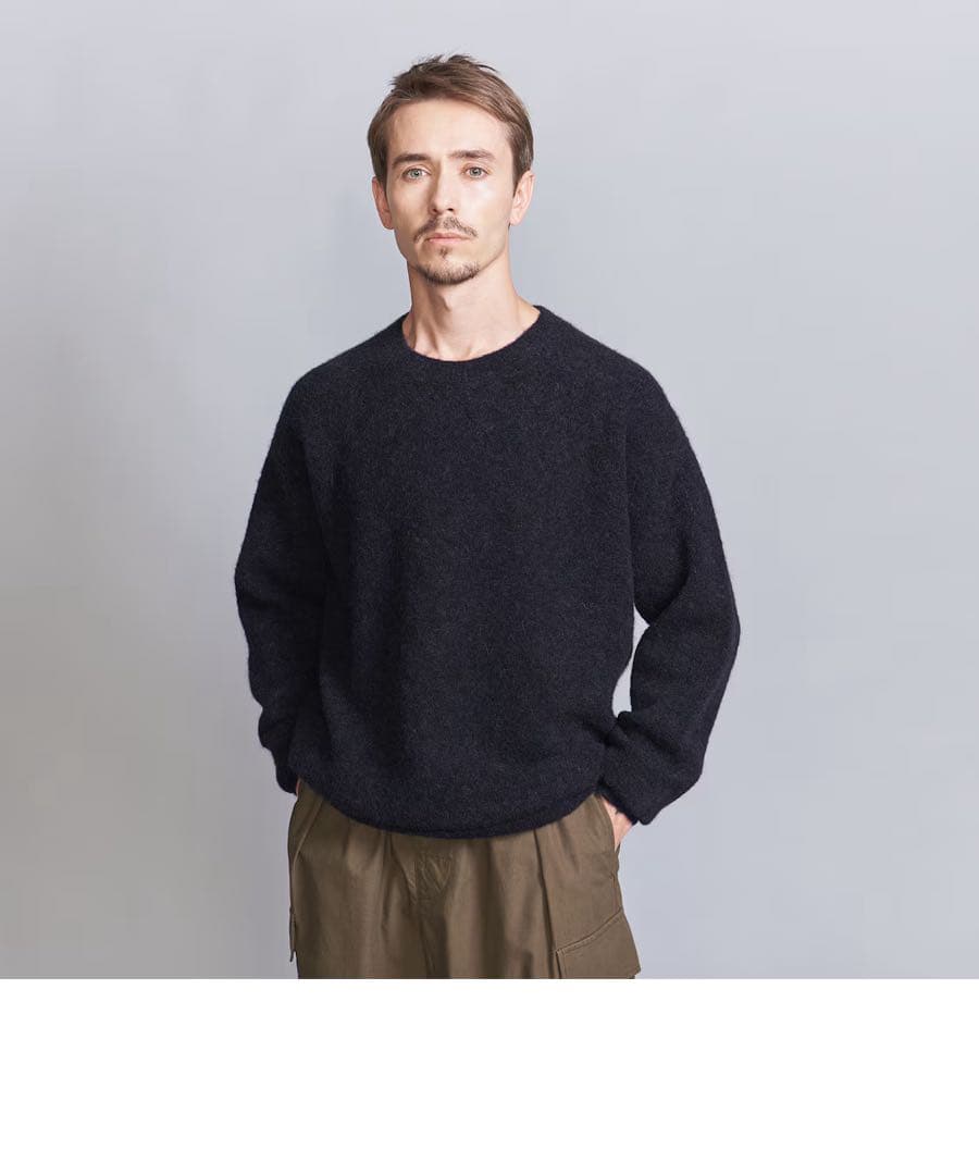 ビューティーアンドユース エアシャギー アルパカ クルーネック ニット